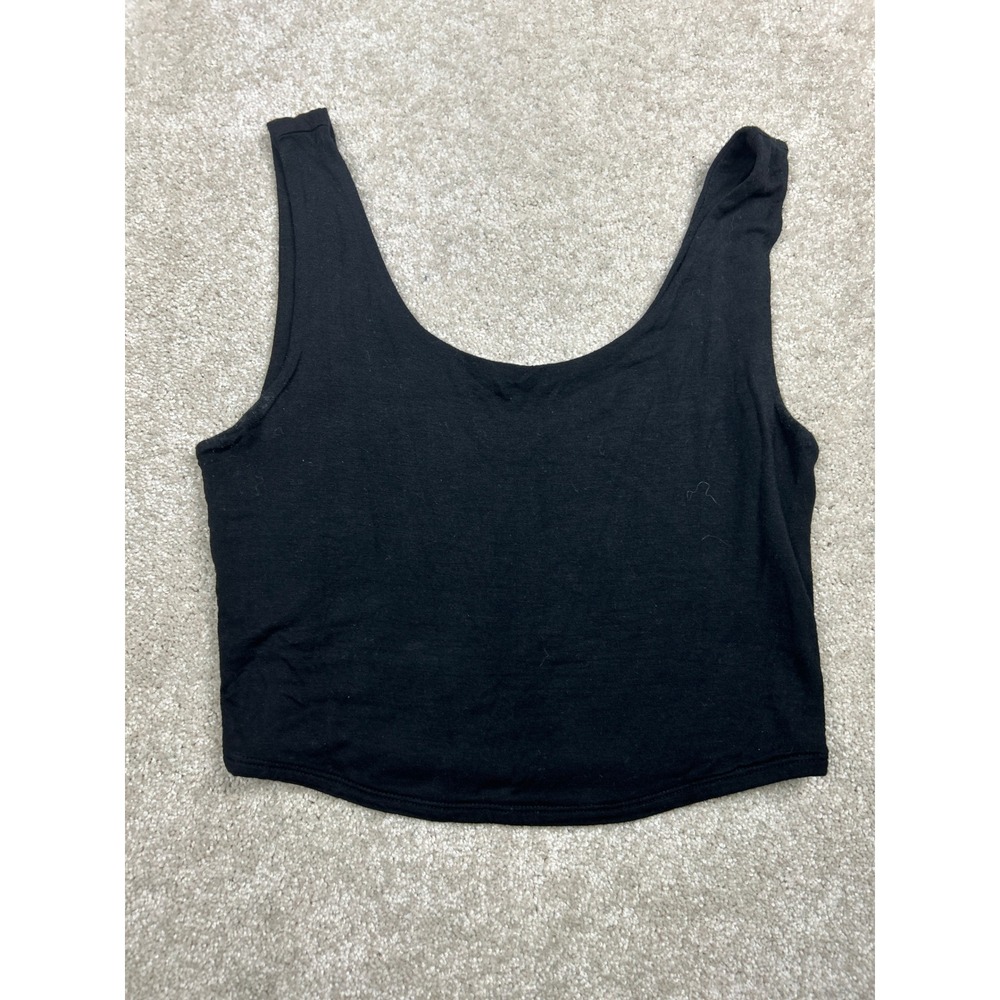 Active Basic Solid Tank Top L Black Scoop Neck Cropped Minimalist Basics Summer
